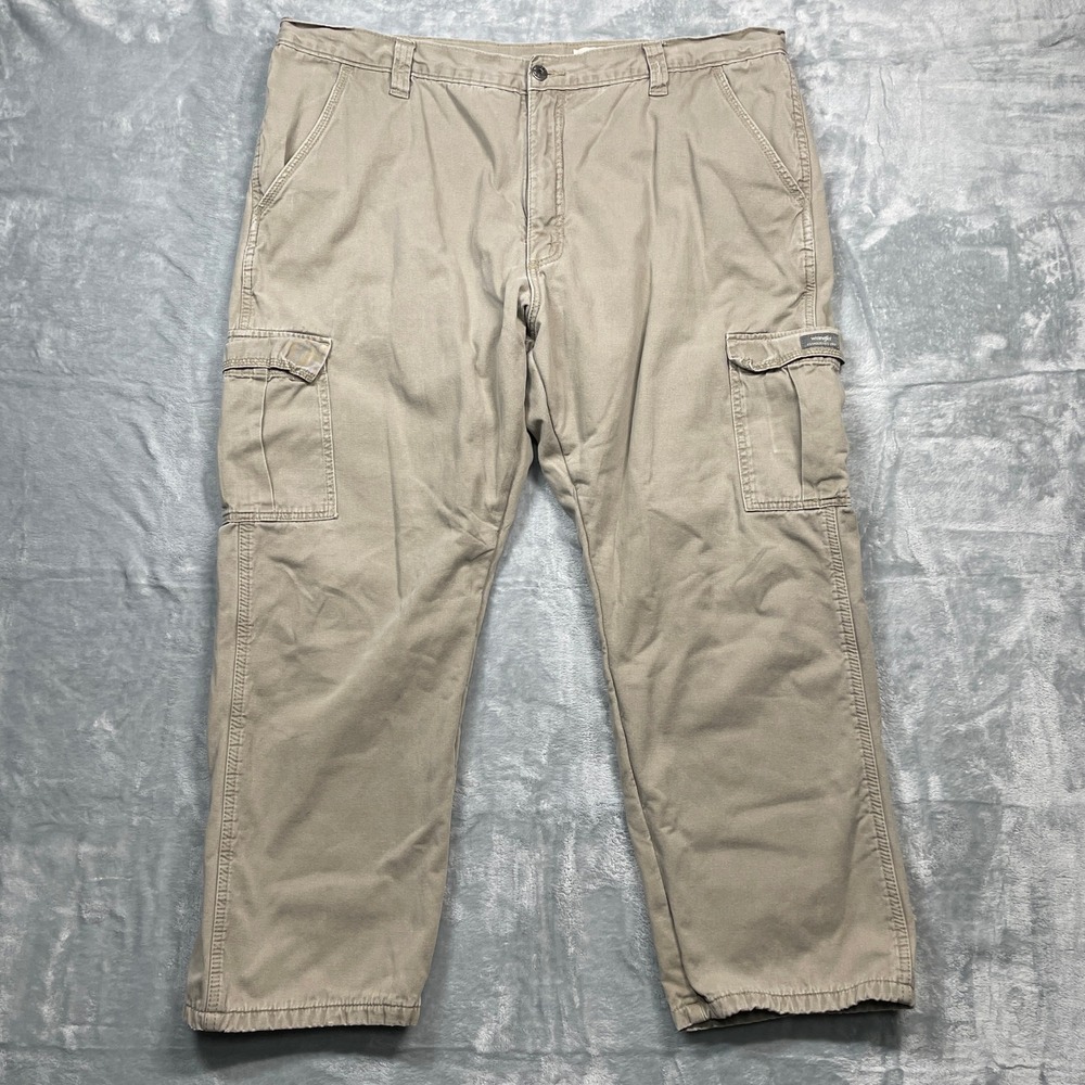 Wrangler Relaxed Fit Mens Cargo Pants Khaki Cotton Fleece Lined Size 42x30